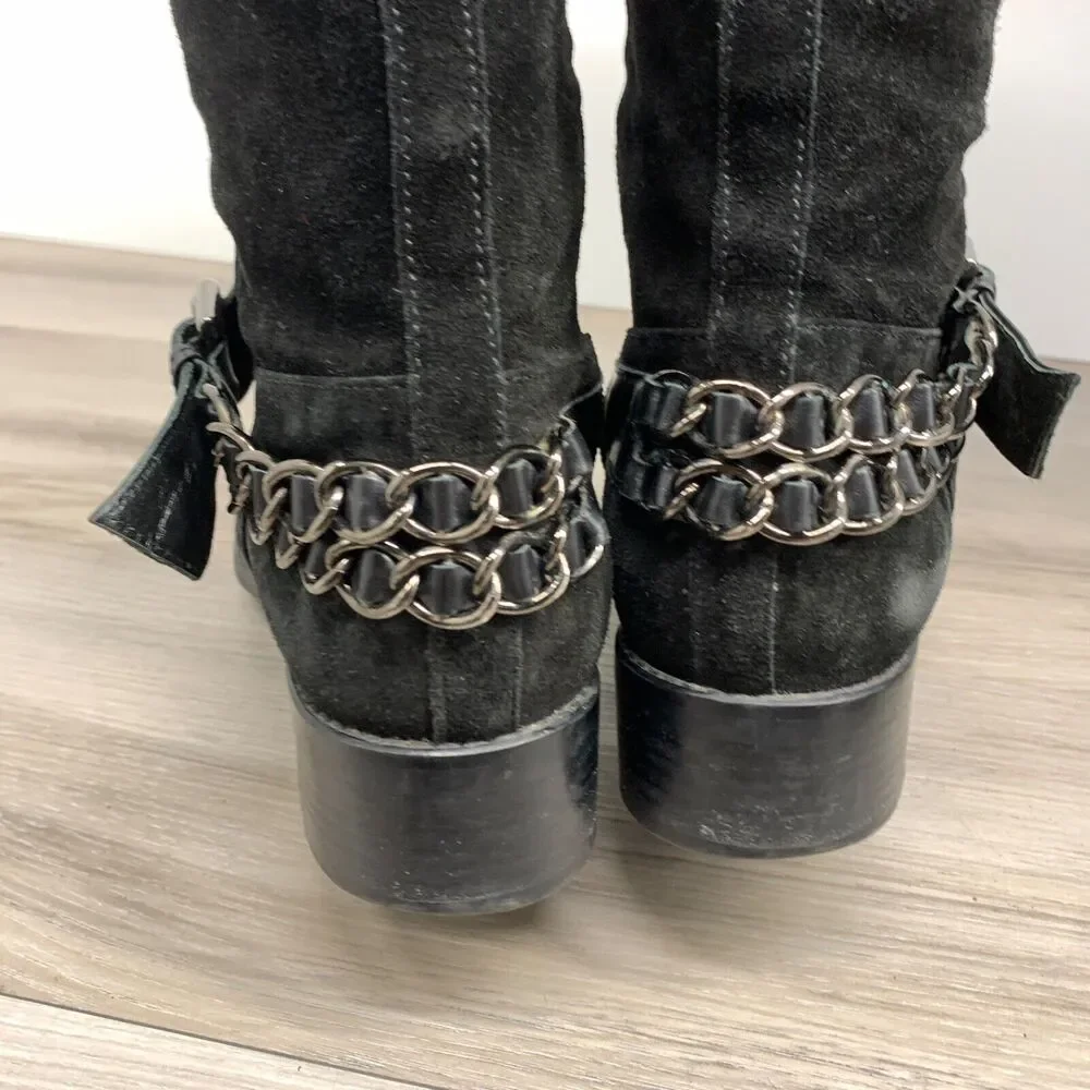 Nalini Italy Chain-Trim Suede Knee-High Boots 39‎ Chain Harness